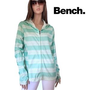Bench Jacket Coat Sweater Hoodie Aqua Stripe Fitness Activewear Full Zip Front